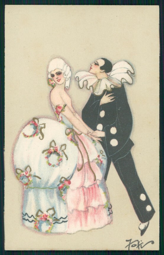 Artist Signed Chiostri Art Deco Pierrot Lady Ballerini serie 165 postcard TC4159