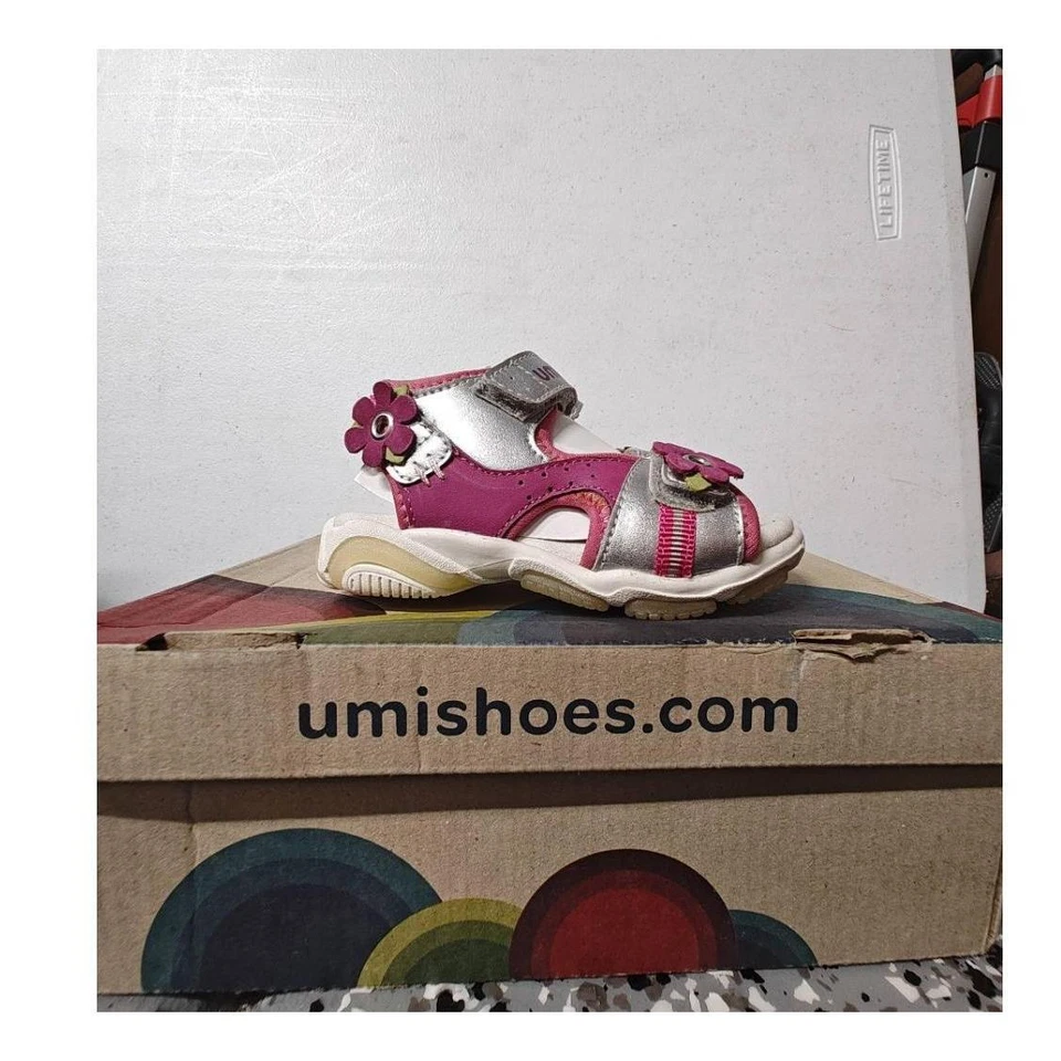 Umi Karolina Shoes Sandals Silver Pink Girls 24 EUR 8 US New Leather Metallic - Image 2 of 4