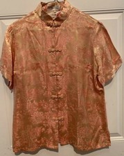 Vtg Asian Peony Brand Shanghai China Rayon Mandarin Collar Shirt Jacket Large
