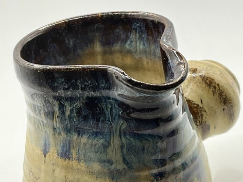 Handmade Pottery Pitcher Blue Purple Glazed With Knob Handle Signed Dated 79 - Picture 8 of 11