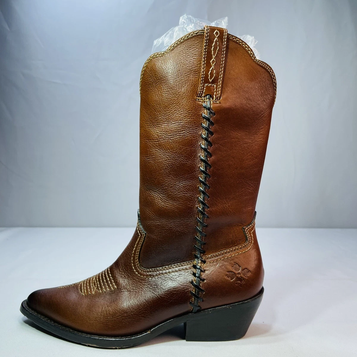 Patricia Nash Brown Whiskey Leather Pointed Toe Mid Calf Western