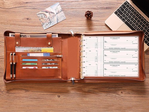 Elegant Brown 7-Ring Zippered Check Binder for 600 Business Checks & Documents - Picture 4 of 11
