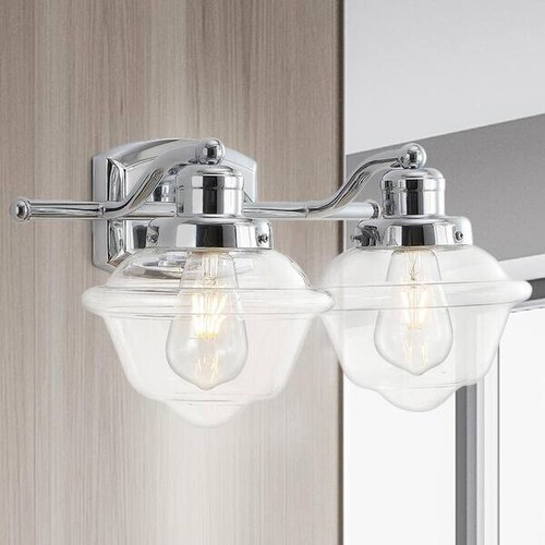 JONATHAN Y Orleans 2-Light Chrome Iron/Glass schoolhouse LED Vanity Light - Picture 5 of 12