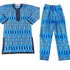 Indian Men's Kurta Pajama Long Sleeve Handmade Set Blue/Black Size: M NWOT