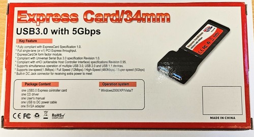 2 Port ExpressCard/34mm SuperSpeed USB 3.0 Card Adapter - NEW in BOX - Picture 2 of 4