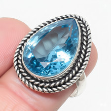 Swiss Blue Topaz Gemstone 925 Sterling Silver Jewelry All Size Ring For Gift