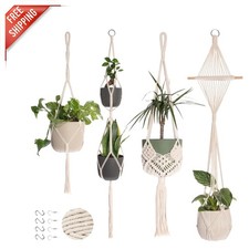 Stunning 4 Pack Cream Macrame Hangers for Indoors - Easy Installation Included
