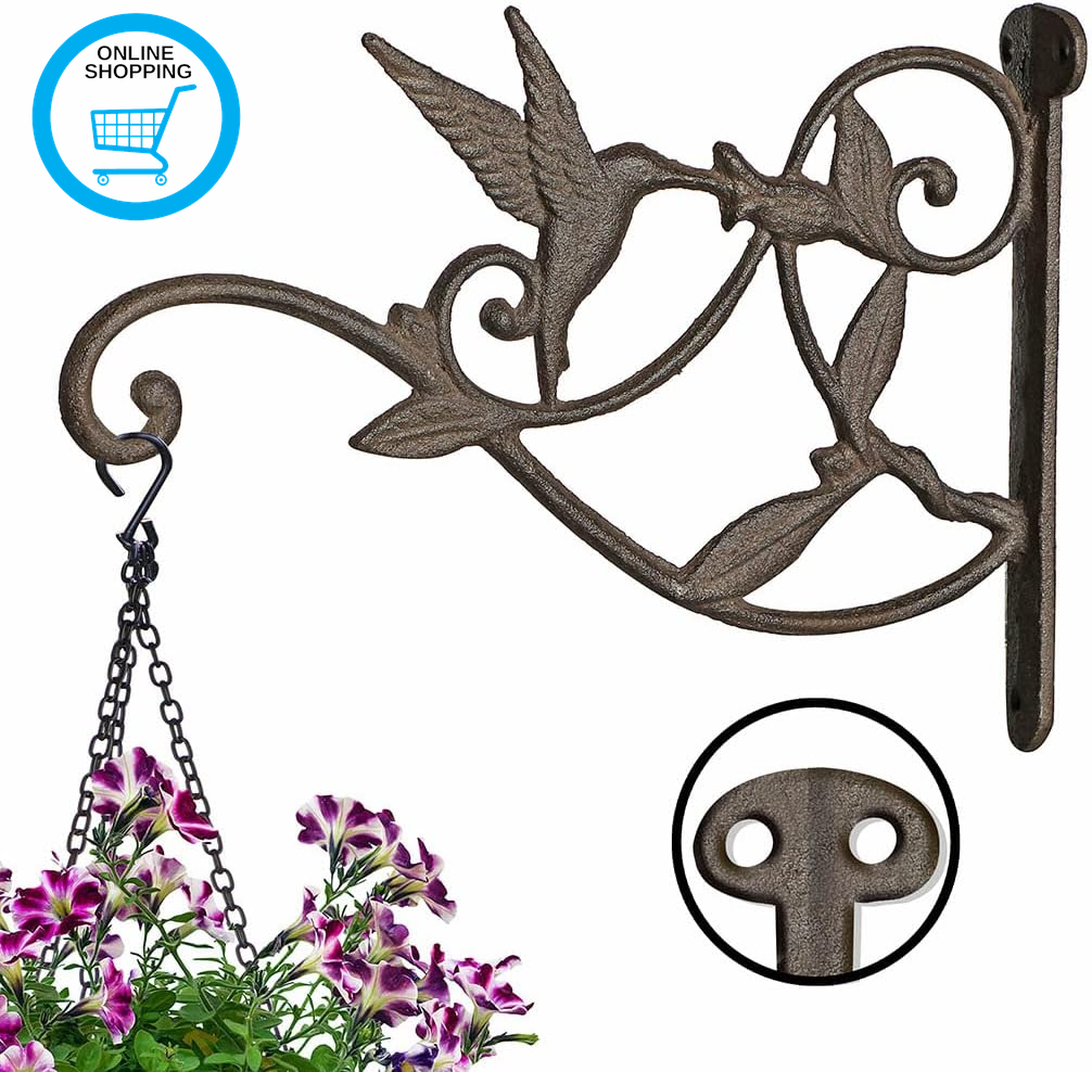 Heavy Duty Outdoor Cast Iron Hanging Basket Bracket Plant Hanger Hooks Brown Hum