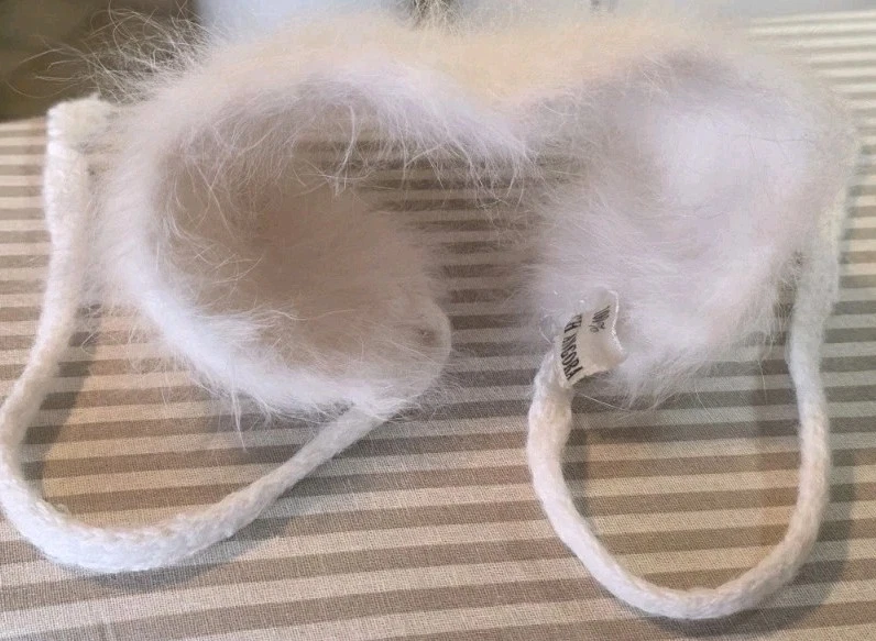 Gorro bebé angora francés 100 % vintage años 50 tejido marfil, 12" con corbatas de 12", 3 Mos Foto 2 de 4