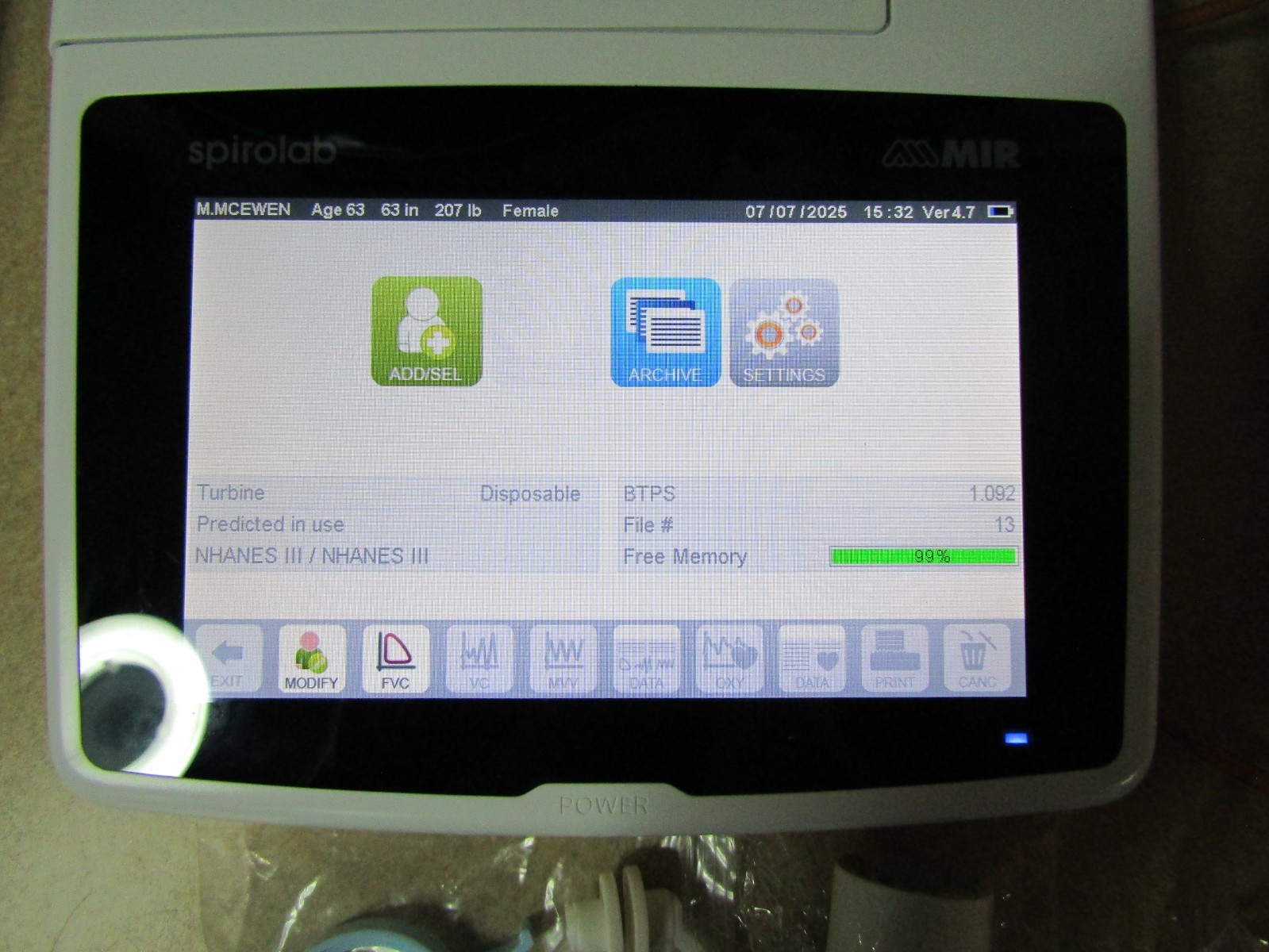 MIR Spirolab Spirometer Touchscreen Bluetooth