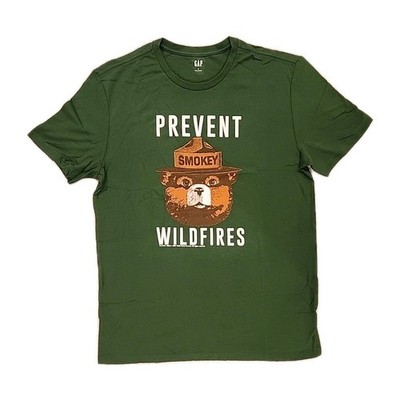 New Smokey the Bear Prevent Wildfires Mens Medium Soft Outdoors Forest Green Tee