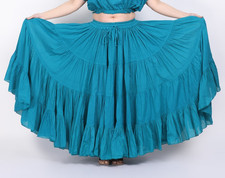 Cotton 25 Yard ATS Tribal 4 Tier Gypsy Teal Color Skirt Belly Dance