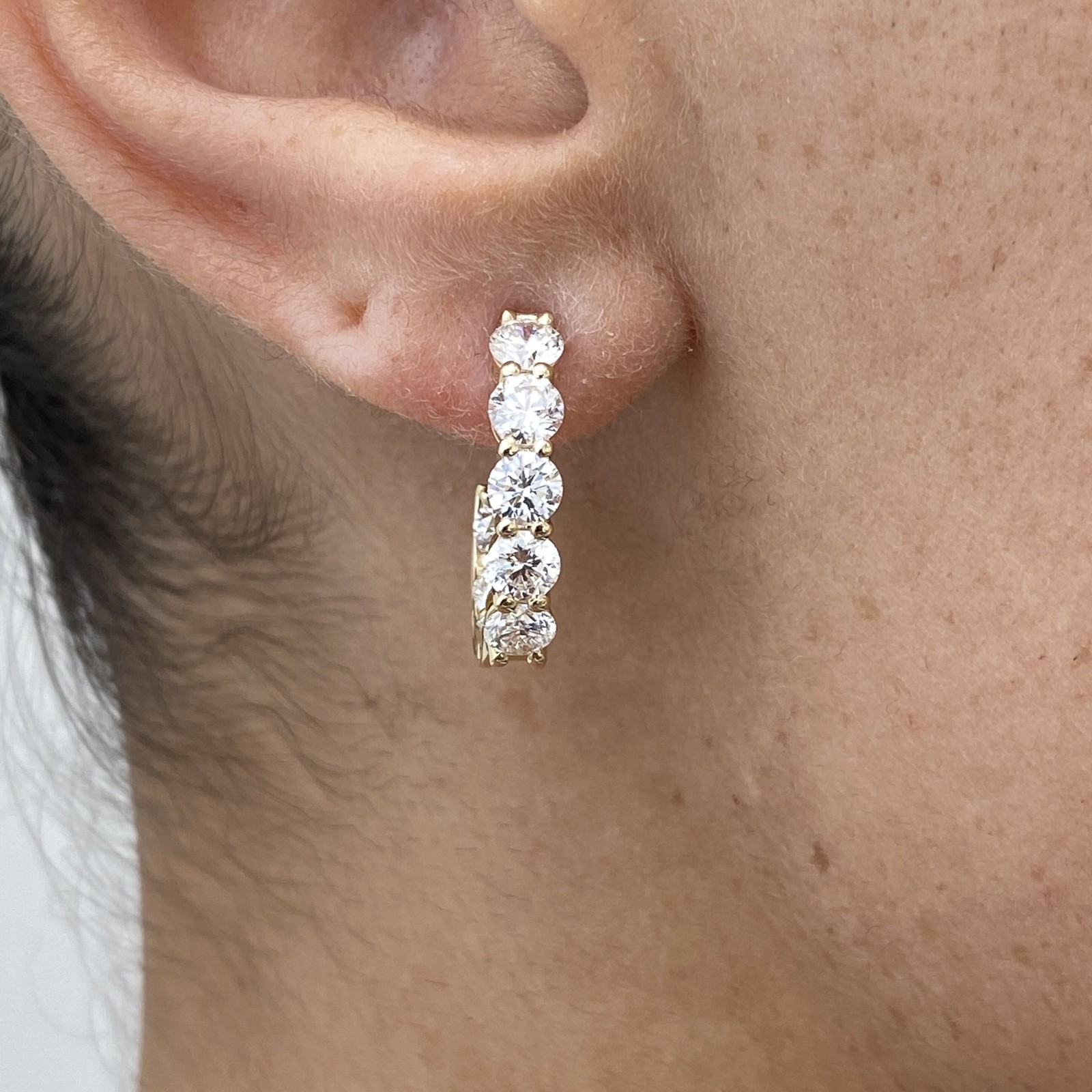 14K Yellow Gold Hoop Earrings 3ct Round Labcreated Diamond F/VS Gift for Women