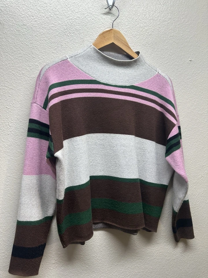 Suéter Anthropologie Maeve The Carys Cuello Simulado Rayas Rosa Marrón Pequeño Foto 2 de 4