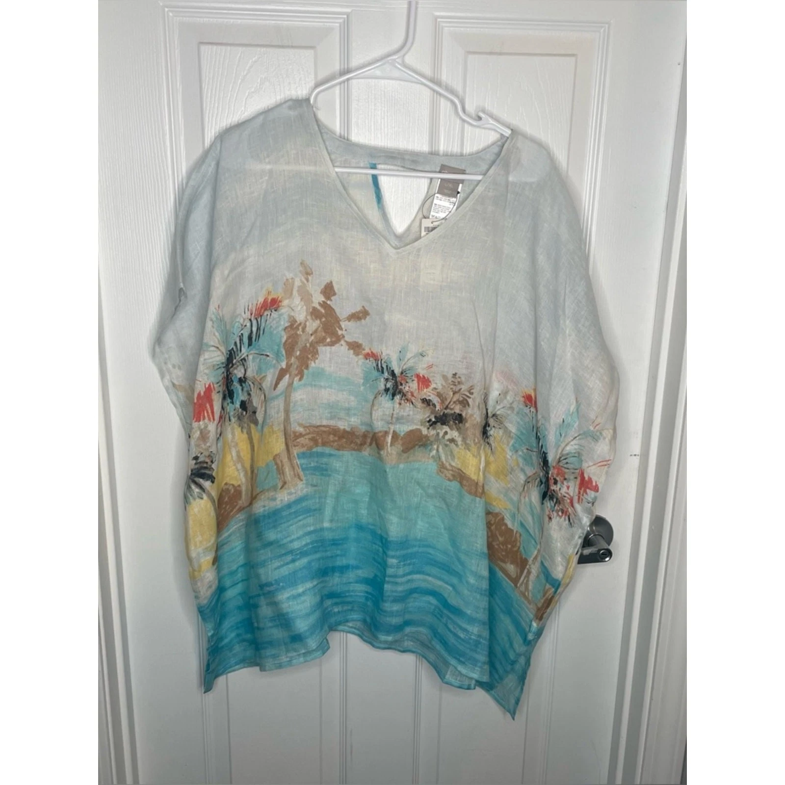 Chico's 100% Linen Beachy Tropical Poncho Beach Coastal Vacation Colorful L/XL
Opens in a new window