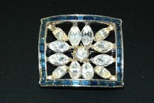 Vtg Blue Clear Rhinestone Rectangular Brooch Pin