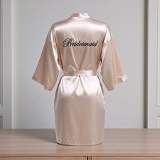 Satin Bridesmaid Robe Kimono Champagne Embroidered Bridal Party Size M