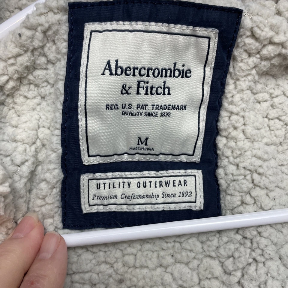 Chaqueta Parka Abercrombie & Fitch Mujer M Azul Marino Forrada Sherpa Piel Sintética Capucha Foto 3 de 4