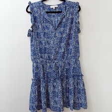 Pinch Women’s Blue & White Polka Dot Dress Drawstring Waist Ruffle Large