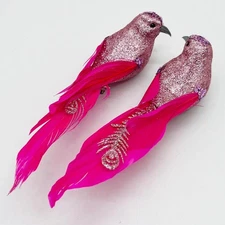 2pcs Pink Glitter Birds Clip on Christmas Tree Bird Ornaments 6" for Wreath Craf