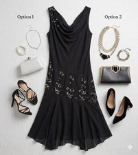 ​XSCAPE Black Sequin Beaded Dress Cowl Neck Stretch Women's Org. $128 Size 10P