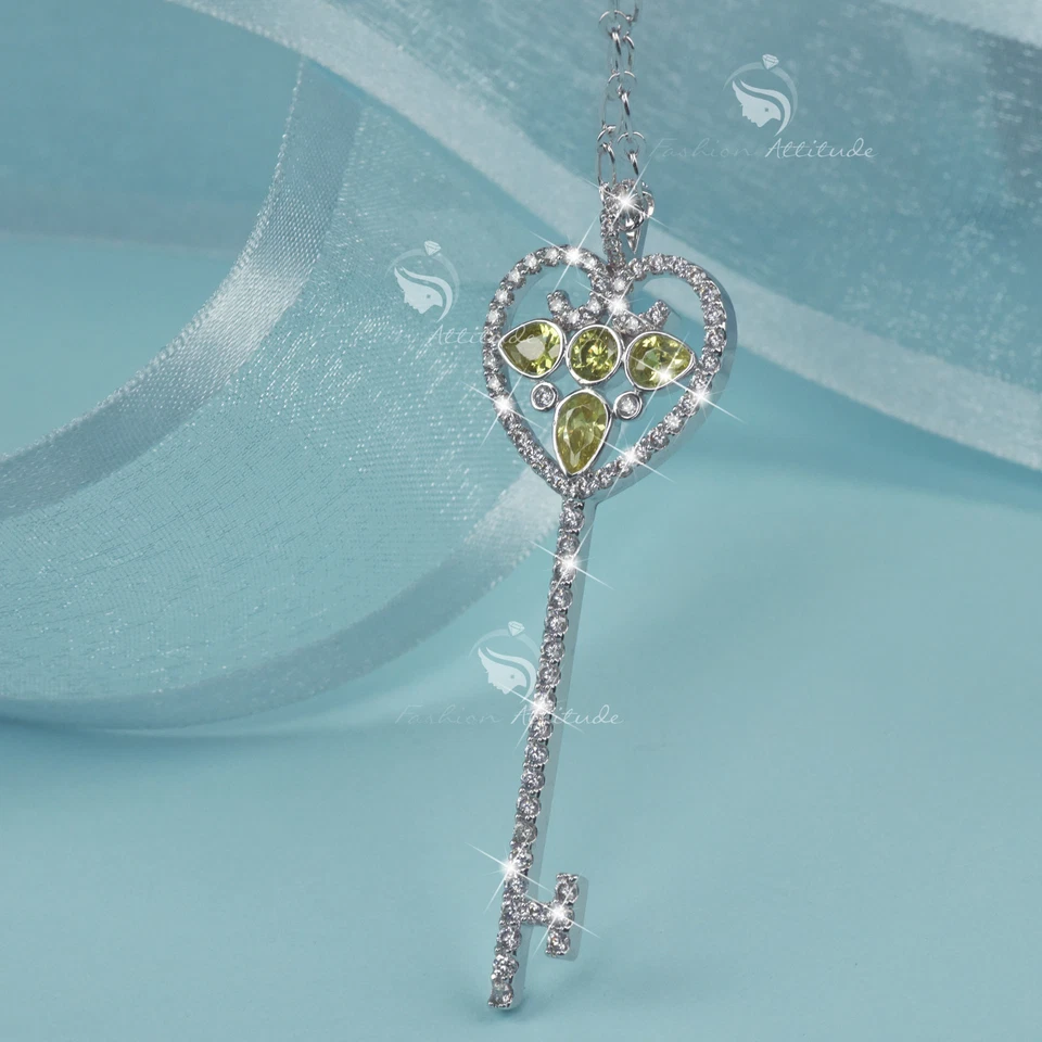 18k white gold made with SWAROVSKI crystal love heart key pendant long necklace - Image 3 of 4