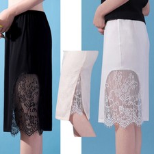 Lady Half Slip Skirt Safety Side Lace Hem Underskirt Petticoat Elastic Waist
