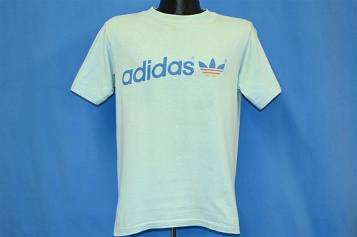 vintage 70s ADIDAS TREFOIL LOGO LIGHT BLUE COTTON SPORTSWEAR ATHLETIC t-shirt M - Picture 2 of 7