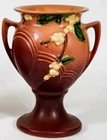 Vintage Roseville Pottery 1947 SNOWBERRY #1UR-8 Pink Handled Trophy Flower Vase