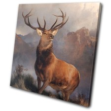 Vintage Deer Stag Monarch Animals SINGLE CANVAS WALL ART Picture Print