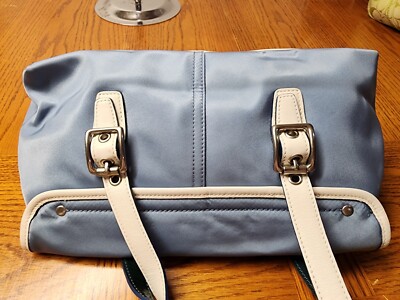 Vintage Y2K Coach Khaki & Cream Nylon Leather Small Satchel