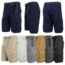 Cargo Shorts Pressed Front Mens Fashion Chino Belted COTTON Casual Work Tactical