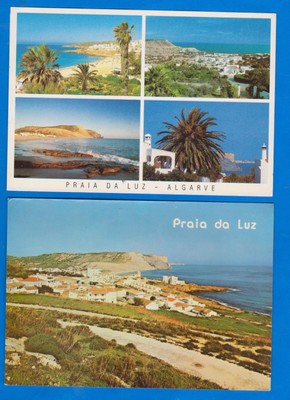 SET OF 2 used POSTCARDS, Praia da Luz, Algarve, PORTUGAL 