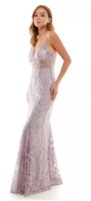 Speechless Embroidered V-Neck Illusion Lace Prom Dress Junior's Lavender SZ  7 | eBay
