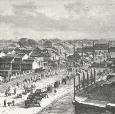 CHINA. High Street, Peking um 1885 altes antikes Vintage Druckbild
