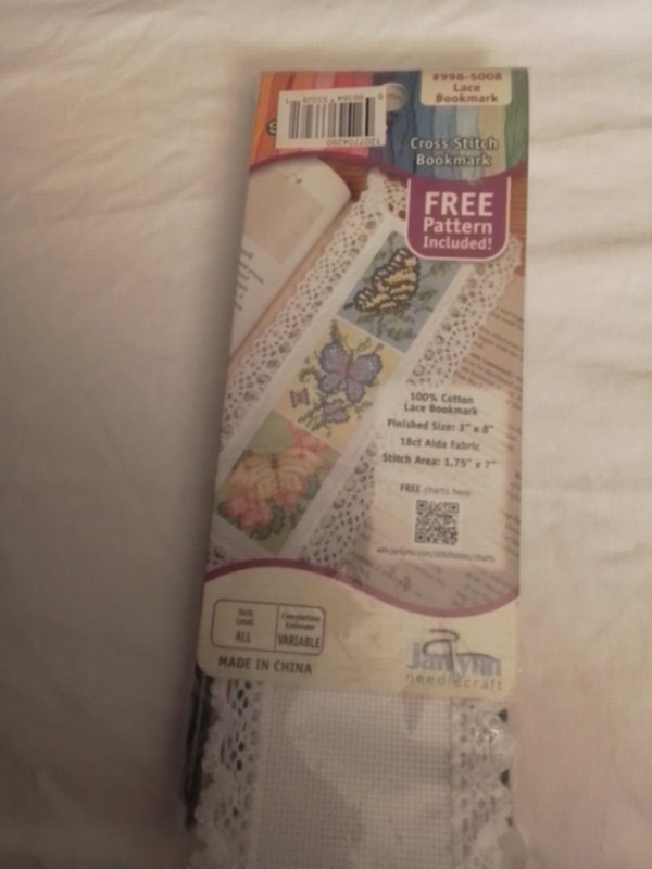Janlyn Cross Stitch Bookmarks 1 lace trimmed  12 finished edge