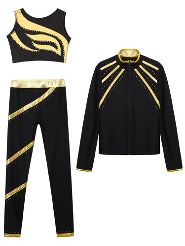 Kids Girl's Sweatshirt Sweatpants Set Patchwork Tracksuits Dance Gymnastics - Picture 9 of 29