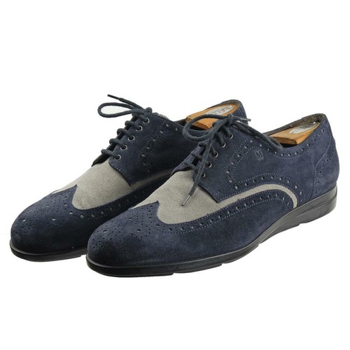 BRUNO MAGLI Oxfords Spectator Shoes Suede Wingtip Sz. 9.5 M Navy & Gray ITALY - 第 3/8 張圖片