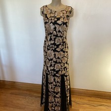 Alex Evenings size 6 beige floral and black back ground long dress
