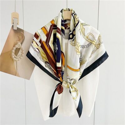 Tribal Print Pure Mulberry Satin Silk Scarf Kerchief Square Shawl