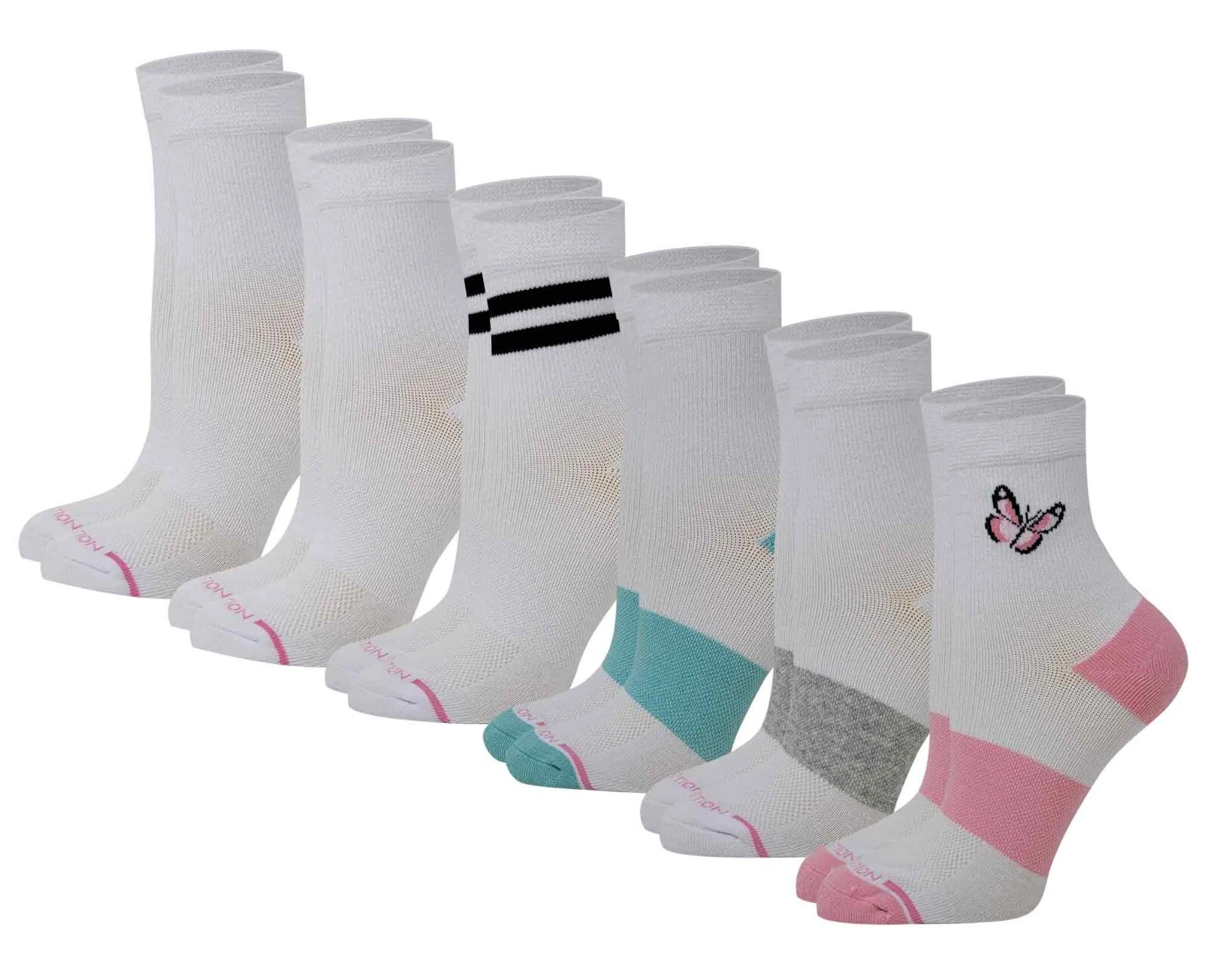 Dr. Motion 6 Pairs Women Mid-Crew Half-Cushion Compression Crew Socks