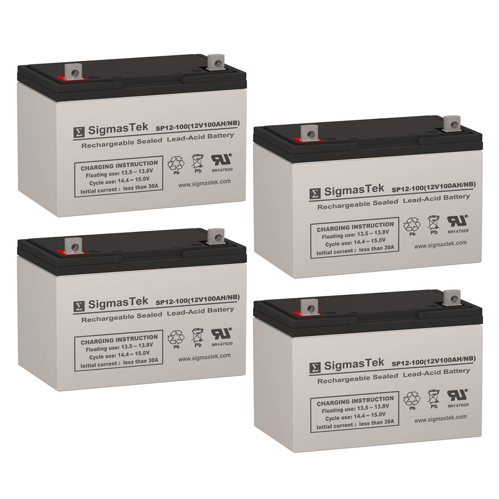 4pc 12V 100Ah Sealed Lead Acid AGM Battery Group 27 For Golf Carts, Lawn Tools