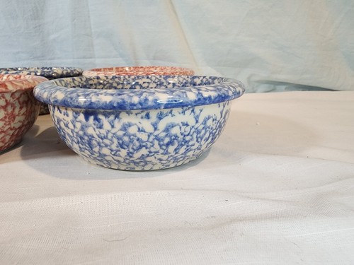 ROSEVILLE Spongeware Soup/Cereal Bowls Red/Blue, Set of 4, NICE! - Picture 2 of 14