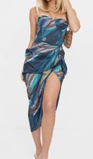 Prettylittlething turquoise marble print ruched 2 Pieces Corset N Skirt NWT US0