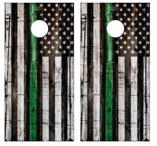 Thin Green Line Barnwood Cornhole Board Wraps FREE LAMINATION 3322