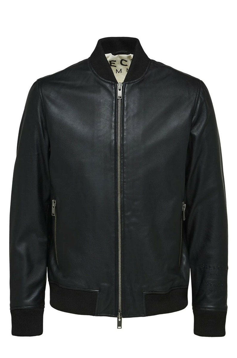 912 Selected Homme Iconic Leather Bomber Jacket Size XL 912 Selected Homme Iconic Leather Bomber Jacket Size XL