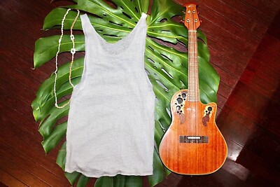 100% Organic Men s Cream Stretchy Knit Linen Tank Top Handmade M Custom New