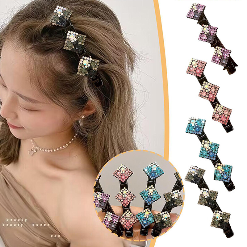 Schwarze Glitzernde Haarspangen Mit Kristallsteinen – Geflochtene Doppel-Spangen Für Pony & Seitliches Styling