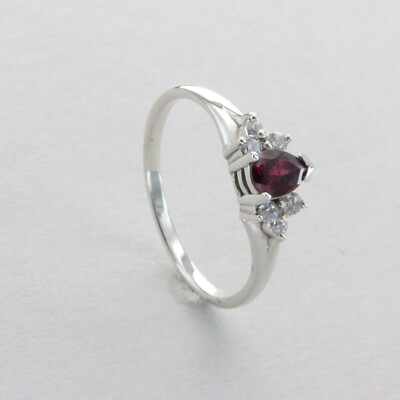 Teardrop Red GARNET Ring with 6 CZs - Multiple Sizes - 925 STERLING SILVER #1e