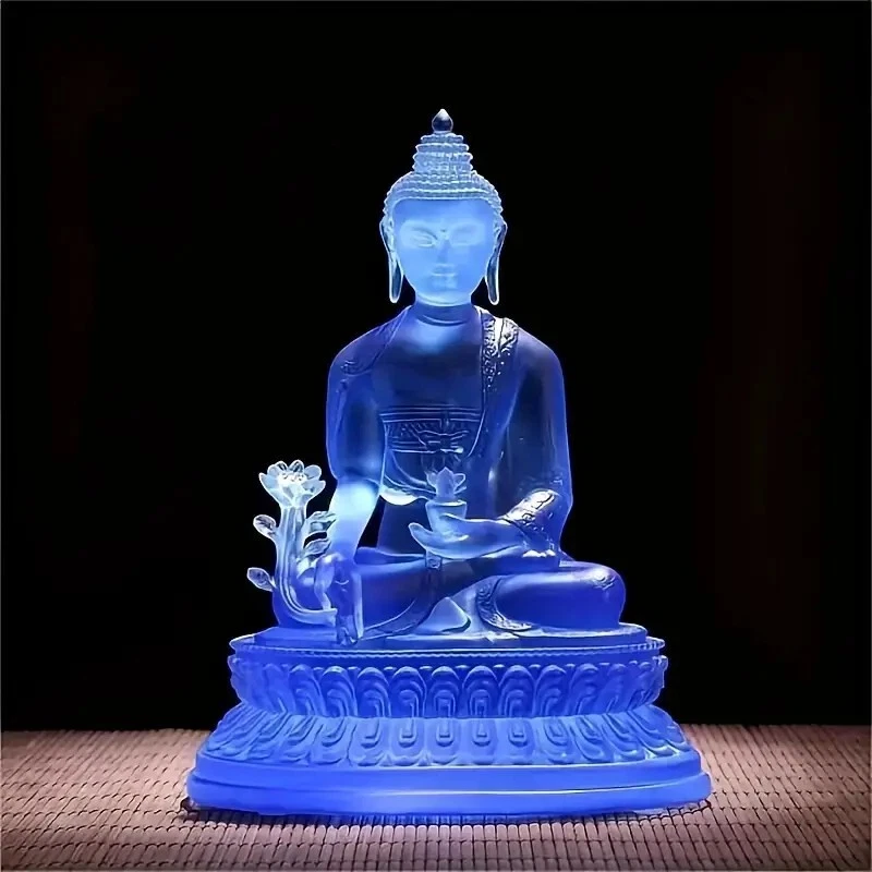 Buda Tibetano Loto Medicina Espiritual Resina Cristal Azul Estatua Budista 11cm Foto 4 de 4